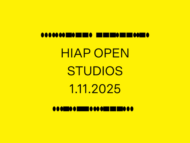 HIAP OPEN STUDIOS 1.11.2025 on a yellow background with morse code in two lines.