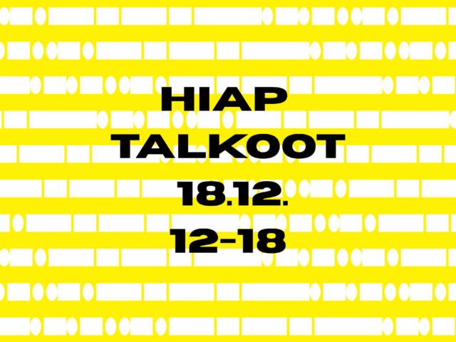 Yellow background with white morse text and a black text on top that says "HIAP Talkoot 18.12. 12-18"